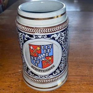 Vintage Original King marked “Berchtesgaden” stoneware cobalt blue beer stein